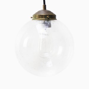 Lampe à Suspension Globe Vintage en Verre et Laiton, Pays-Bas