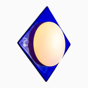 Wall or Ceiling Lamp with Cobalt Blue Glass Back Plate