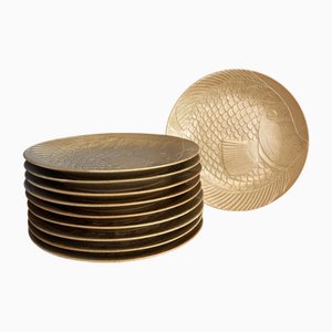 Assiettes Plates Vintage de Grès Village, Set de 10