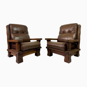 Set of Brutalist Oak Armchairs, 1960s