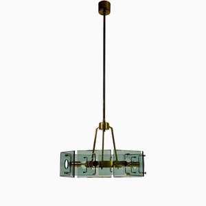 Lustre en Verre et Laiton par Gino Paroldo, Italie, 1960s