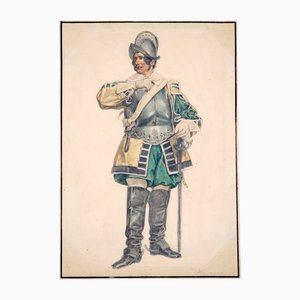 Theodor Hosemann, l'acteur Karl Seydelmann, probablement en tant que Max Piccolomini, années 1840, aquarelle