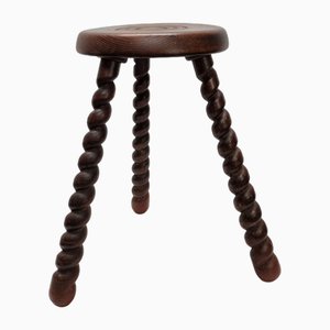 Taburete trípode francés vintage de haya de Charles Dudouyt, años 50