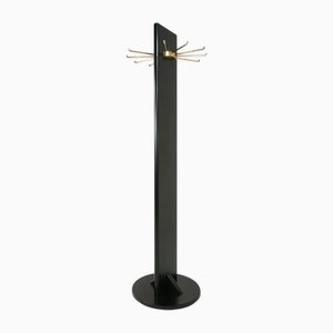 Wood and Black Lacquered Brass Swivel Coat Rack, 1960s