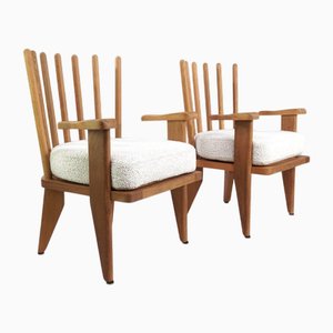Set of Oak and Fabric Dining Chairs attributed to Guillerme and Chambron for Votre Maison, 1960s