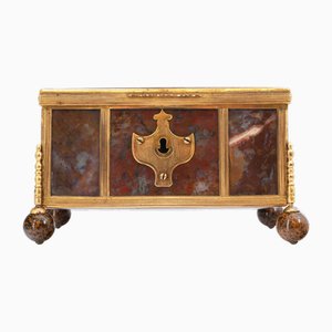 Französische Napoleon III Schmuckschatulle aus Achat & Vergoldetem Metall, 1860er