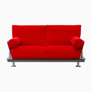 2-Seater Sofa in Velvet, Leather and Steel