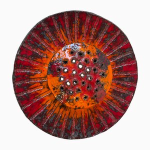 Danish Sculptural Sunflower Acid-Glazed Stoneware Wall Sconce, 1970s