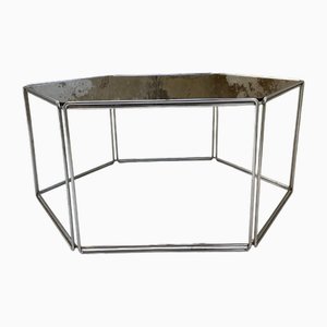 Hexagonal Glass and Chrome Coffee Table by Poul Cadovius, 1970s
