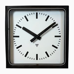 Large Industrial Black Square Station Wall Clock from Pragotron, 1960s