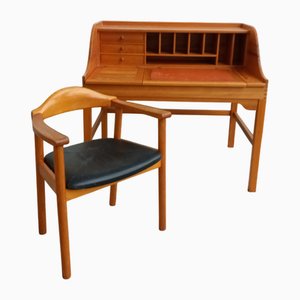 Oregon Pine Desk and Chair by Andreas Hansen for Hadsten, 1970s, Set of 2