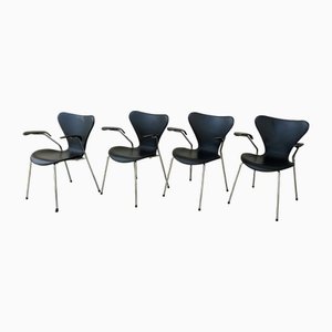 Model 3107 Chairs in Leather by Arne Jacobsen for Fritz Hansen, 2010s, Set of 4
