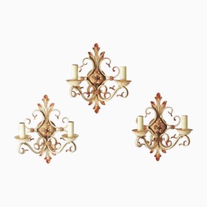 Vintage German Hollywood Regency Wall Lights in White Wrought Iron, 1970s, Set of 3