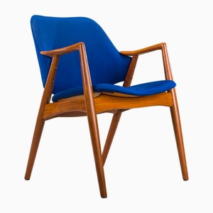 Butaca en azul y teca de Alf Svensson para Dux, años 60