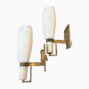 Mid-Century Modern Wandleuchten aus Messing & Glas, 1950er, 2er Set