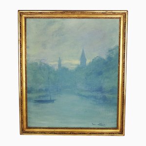 Maurice Chabas, River Landscape, 1890s-1910s, Oil on Canvas, Framed