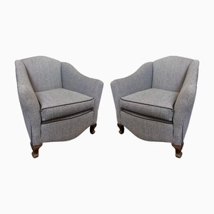 Sessel aus Leinen mit Wollbesatz, 1940er, 2er Set