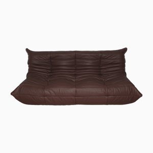 Divano a tre posti Togo in pelle marrone scuro di Michel Ducaroy per Ligne Roset