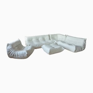 Set da salotto Togo in pelle bianca di Michel Ducaroy per Ligne Roset, set di 5