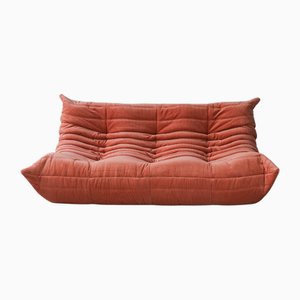 Coral Corduroy Togo Three-Seat Sofa by Michel Ducaroy for Ligne Roset