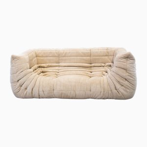 Divano Togo vintage a due posti in velluto a coste beige di Michel Ducaroy per Ligne Roset, anni '70