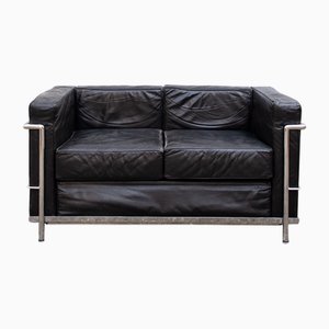 LC-2 Vintage en Cuir Noir par Le Corbusier pour Alivar, 1980s