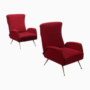 Sillones vintage de tela espuma y latón, años 50. Juego de 2