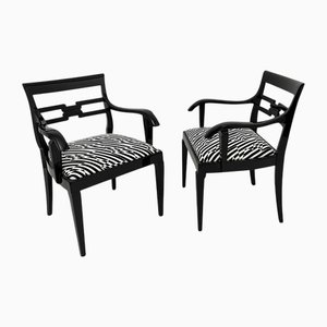 Art Deco Armchairs in Black Lacquer and Black-Creme Fabric, 1925