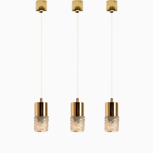 Lampe à Suspension en Verre Pressé et Laiton, 1970s