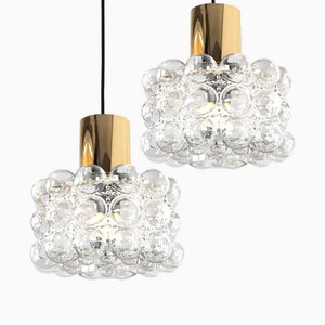 Bubble Glass Pendant Lamps attributed to Helena Tynell, 1969, Set of 2