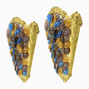 Lámparas de pared florales de cristal de Murano, Italia, 1960. Juego de 2