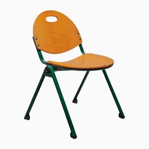 Plywood Stacking Chairs in Metal Green attributed to Gastone Rinaldi for Thema, 1970s