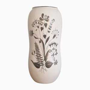Modern Swedish Model Grazia Stoneware Vase with Decor of Flowers in Silver attributed to Stig Lindberg for Gustavsberg, 1963