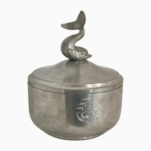Swedish Pewter Lid Box Decor of Dolphin, 1931