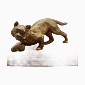 Cat Paperweight in Marble and Bronze, 1920s