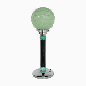 Lampada da tavolo in vetro verde e bachelite nera