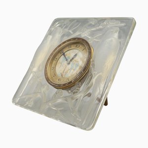 Französische Art Deco Glas Schreibtischuhr von Rene Lalique, 1930er