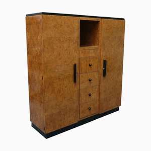 Art Deco Wardrobe or Dressing Cabinet in Burr Elm, 1930s