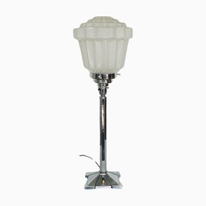 Art Deco Table Lamp with Frosted White Glass Acorn Shade