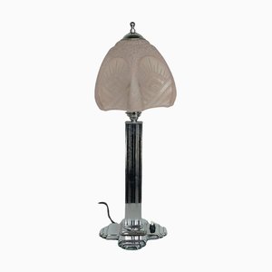 Art Deco Table Lamp with Pink Glass Shade