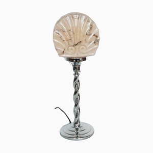 Art Deco Table Lamp with Pink Clam Shade