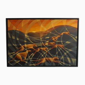 Vera Jefferson, Sunset Dogs, óleo sobre lienzo