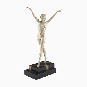 Ferdinand Preiss, Art Deco Striding Lady, 1920s, Bronze with Marble Base