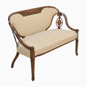Marquetry Inlaid Mahogany Settee, 1890s