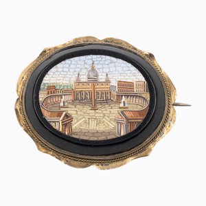 Antike Silberbrosche mit römischem Mikromosaik, Ende 1800