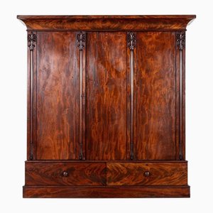Large English Carved Mahogany Linen Press, 1870s