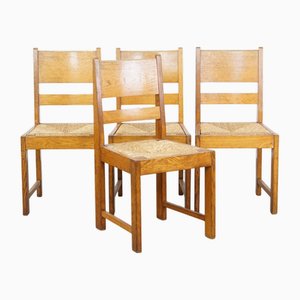 Hague School Dining Chairs with Wicker Seats, Early 1900s, Set of 4