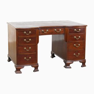 English Wooden Curved Front Desk with Leather Top, Late 19th Century
