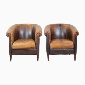 Set of Vintage Sheep Leather Club Chairs