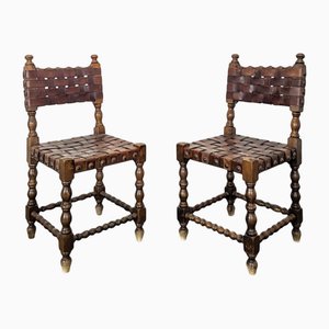 Set of Brown Espoagnole Chairs with Leather Straps